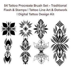 Brosses de tatouage Procreate | 54 tampons éclair | Dessin au trait, Dotwork, ombrage | Ensemble de pinceaux de tatouage pour dessin sur iPad