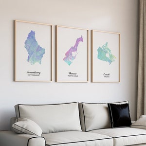 Set van 3 gepersonaliseerde kaartafdrukken: drie landen, aangepaste kaartkunst, nieuw huiscadeau, vaderdagcadeau, stadsplattegrond, DIGITALE DOWNLOAD