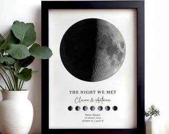 21st Birthday Moon Print, Moon The Night You Were Born, Personalised Moon Phase Poster, 21 Years Old Gift, Custom Birthday Keepsake