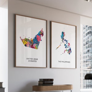 Set mit 2 Farb- und Textureffektkarten - Wählen Sie zwei beliebige Länder aus, benutzerdefinierte Karte Wandkunstdruck, neues Zuhause Geschenk, Vatertag, digitale Datei