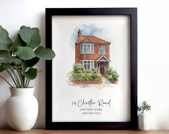 Watercolour House Portrait Print, Custom Home Painting From Photo, New Home Gift, First Home Housewarming Present, Our First Home