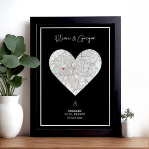 Gepersonaliseerde paarkaart - verlovingscadeau, kaart wordt afgedrukt op elke locatie, stadsprint, stadsplattegrond, liefdeskaart afdrukken, kaartcadeau, kaart wordt afgedrukt poster