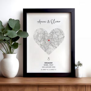 Engagement Print, Personalised Engagement Gift, Gift For Engaged Couple, Custom Map Poster, Wedding Keepsake, Couple Wall Art