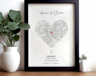 Engagement Print, Personalised Engagement Gift, Gift For Engaged Couple, Custom Map Poster, Wedding Keepsake, Couple Wall Art Wedding Gift