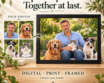Pet and Owner Portrait | Combine Dog or Cat Photos | Memorial Pet Keepsake | Custom Family and Pet Photo Merge | Digital or Printed Gift