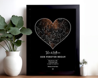 Smoky Heart Star Map Print, Personalised Night Sky Poster, Heart Constellation Wall Art, The Night We Met, Wedding Anniversary Gift