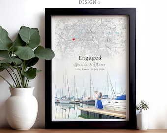 Engagement Image & Map Print, Engagement Print, Gift For Engaged Couple, Personalised Map Print, Engagement Gift For Her, DIGITAL DOWNLOAD