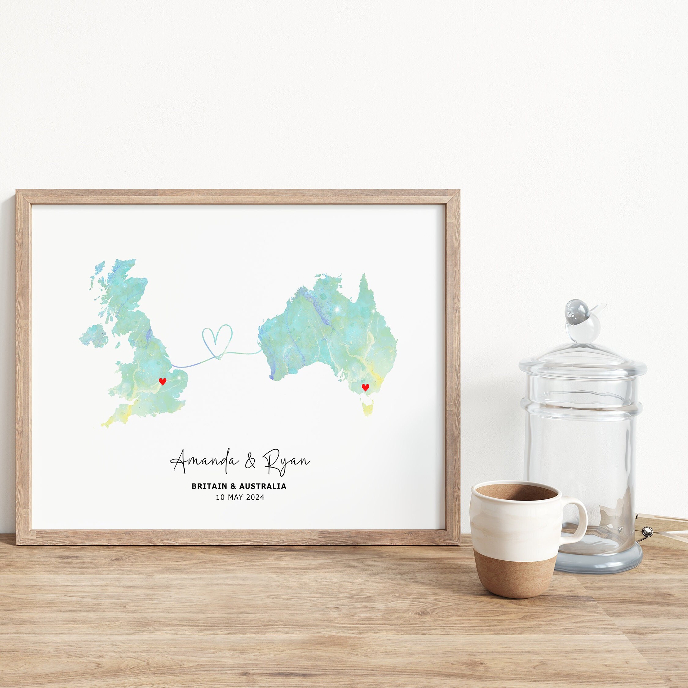 Custom Map Wall Art Any Two Countries, Custom Map Decor,