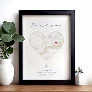 Regalo de compromiso, regalo para pareja comprometida, impresión de mapa personalizada, regalo de compromiso para ella, descarga digital
