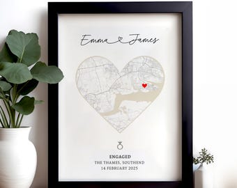 Engagement Gift, Gift For Engagement, Gift For Engaged Couple, Personalised Map Print, Engagement Gift For Her, Digital Download