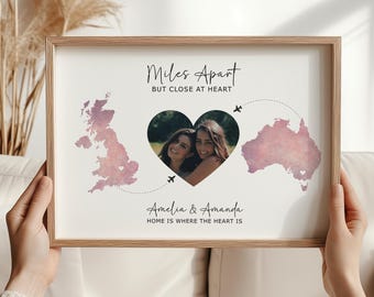 Family and Friends Long Distance Personalised Photo Gift, Moving Country, Going Away Present, Memorable Sentimental Friendship Keepsake Gift