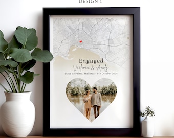 Personalisierter Verlobungs Foto Karte Druck, individuelles Paar Geschenk, Hochzeitsandenken, Verlobung Wandkunst, Jahrestag Poster Hochzeitsgeschenk