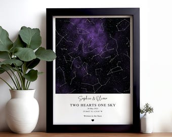 Smoky Full Sky Star Map Print, Personalised Night Sky Poster, Custom Constellation Wall Art, Written In The Stars, Birthday & Anniversary