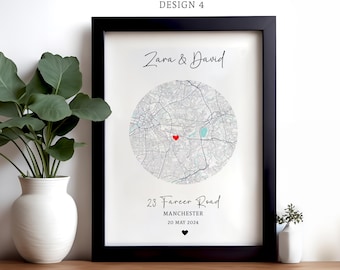 New Home Gift, Personalised Housewarming Map Print, First Home Gift, Custom Home Map, Moving In Gift, New Address Wall Art