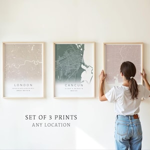Set of 3 Custom Maps, Any Location, Personalized Wall Map, Personalised City Map Poster, Custom Wall Posters, DIGITAL FILE
