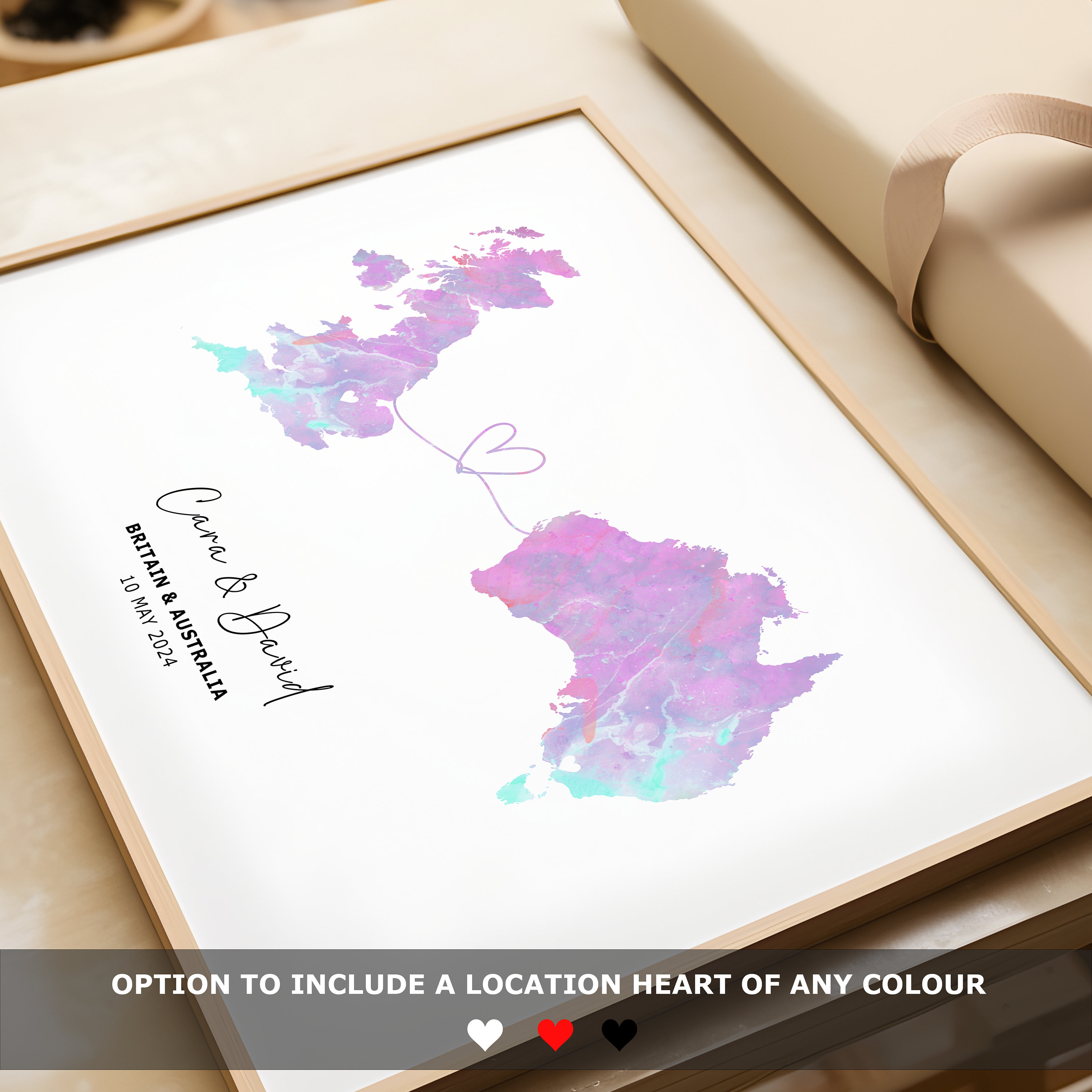 Custom Map Wall Art Any Two Countries, Custom Map Decor,