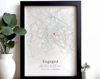 Engagement Photo Map Print, Custom Image Gift, Personalised Engagement Gift, Where We Got Engaged, Proposal Location Print