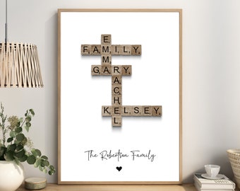 Custom Scrabble Print, Personalized Letter Tile Family Wall Art, Retirement Gift, Family Gift, Mum Dad Gran Gift, Birthday Gift
