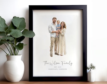 Painted Family Portrait From Photo, Custom Watercolour Family Print, Personalised Family Gift, Anniversary Present, Grandparents Gift