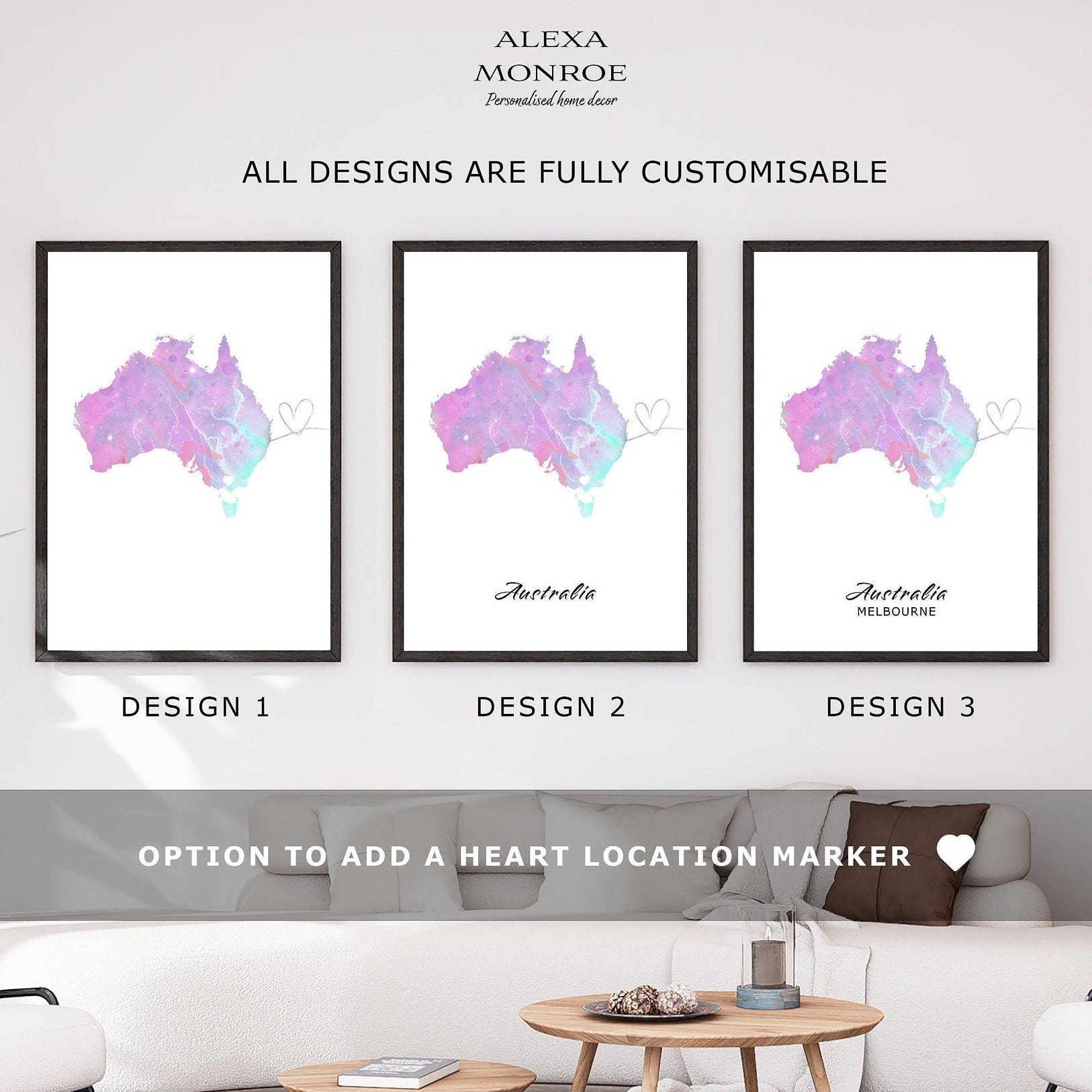 Personalised Watercolour Map Print Set of 2, Any Two Countries, Custom ...