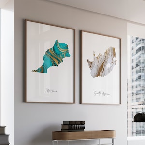 Set mit 2 benutzerdefinierten Kartendrucken - Gold Edition, zwei beliebige Länder, personalisierte Karte Wandkunst, neues Zuhause Geschenk, Vatertagsgeschenk, digitale Datei