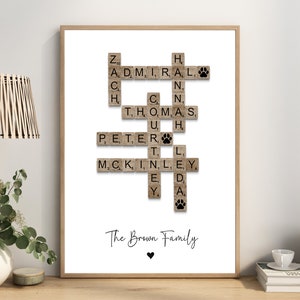 Personalised Scrabble Print, Personalized Letter Tile Family Wall Art, Retirement Gift, Family Gift, Mum Dad Gran Gift, Birthday Gift
