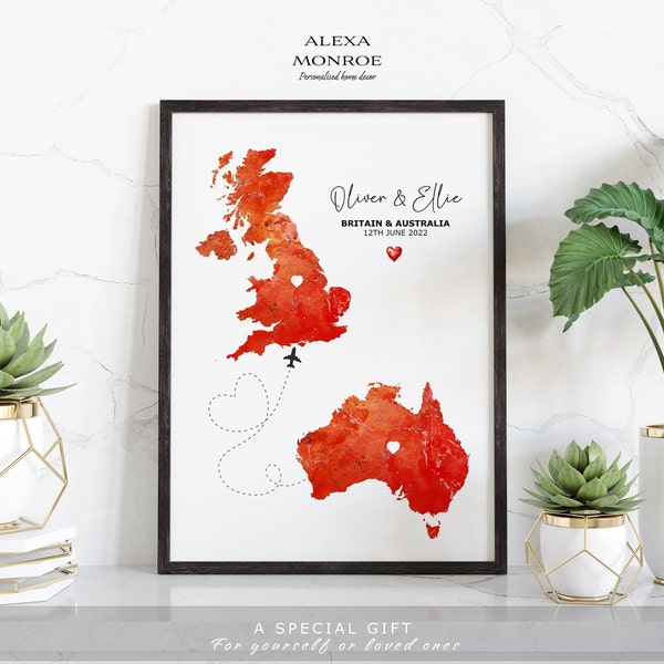 2 Custom Watercolour Map Prints - Any Two Countries, Personalised Map Wall Art, New Home Gift, Fathers Day Gift, Digital File