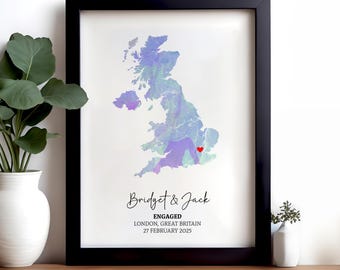 Stampa personalizzata della mappa del fidanzamento, regalo unico per la coppia, ricordo di nozze personalizzato, poster di fidanzamento, decorazione murale per l'anniversario, regalo di nozze
