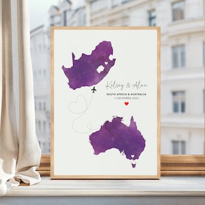 Personalisierte Karte - Wählen Sie zwei Länder aus - Benutzerdefinierte Karte Kunst - Perfektes Reisegeschenk, digitaler Download