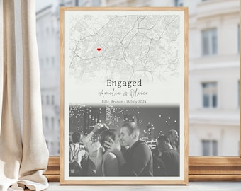 Engagement Print, Engagement Image & Map Print, Gift For Engaged Couple, Personalised Map Print, Engagement Gift For Her, Engagement Poster