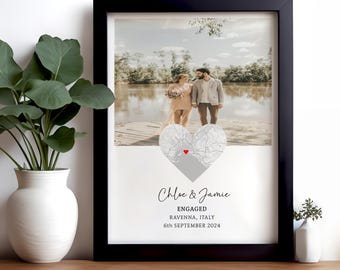 Foto de compromiso impresa, mapa de compromiso personalizado, regalo para pareja comprometida, impresión de mapa personalizado, regalo para ella, ARCHIVO DIGITAL