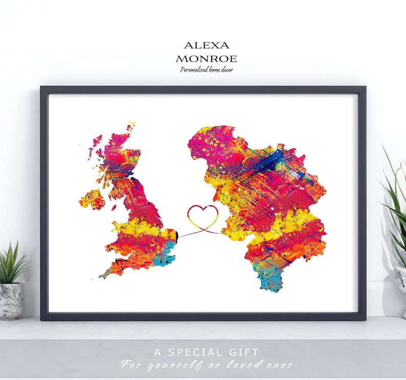 UK to Belgium Map Print, Watercolour Travel Poster Home Wall Art, New ...