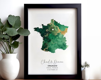 Personalised Engagement Gift, Custom Couple Map Print, Gift For Engaged Couple, She Said Yes, Proposal Gift, Wall Art