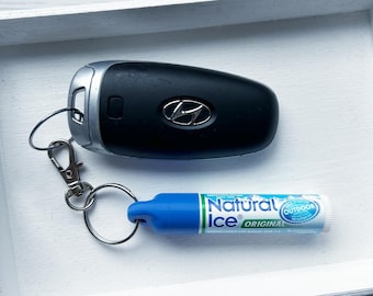 Hielo natural - Llavero con tapa - Porta bálsamo labial - Llavero de regalo con forma de lápiz labial - Llavero de viaje - Organizador de carteras - Cuidado de labios - Accesorios para llaveros