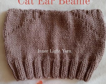 Adult Knit Cat Ear Beanie in Dark Khaki color