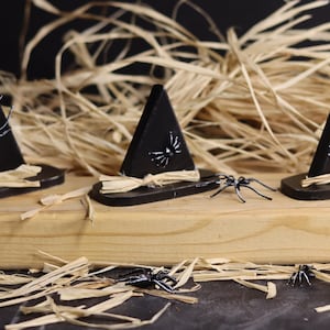 Handmade Black Witch Hats - Halloween Tiered Tray Decor - Set of 3