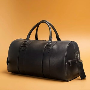Sac de voyage en cuir pleine fleur, sac de week-end avec compartiment à chaussures et bandoulière Sac de voyage en cuir noir pour homme et femme