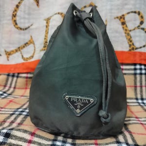 Prada Nylon Drawstring Bag Pouch Triangle Logo Small Authentic