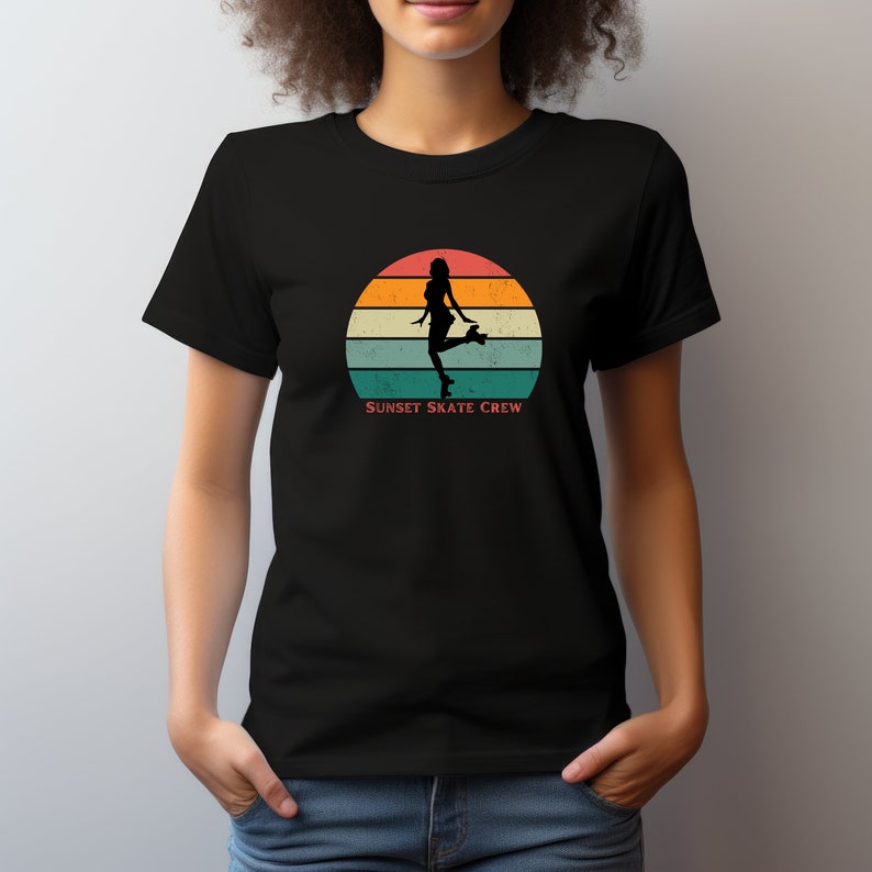 Sunset Roller Skate Graphic Tee Roller Skate Shirt Women Sunset T-Shirt Roller Skater T Shirt Gift Skater Women Friend Skate Good Vibes image 2