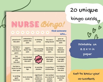 Nurse Bingo Game: 20 Unique Cards, Healthcare Team Icebreaker (Digital Download)w