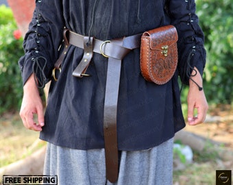 Medieval Pirate Viking Belt, Renaissance Belt, Festival LARP Vegan Leather Belt, Medieval Cosplay Viking Costume