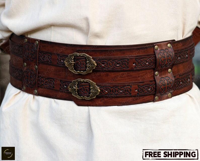 Medieval Wide Waist Leather Belt, Renaissance Viking Goth Belt, Ren ...