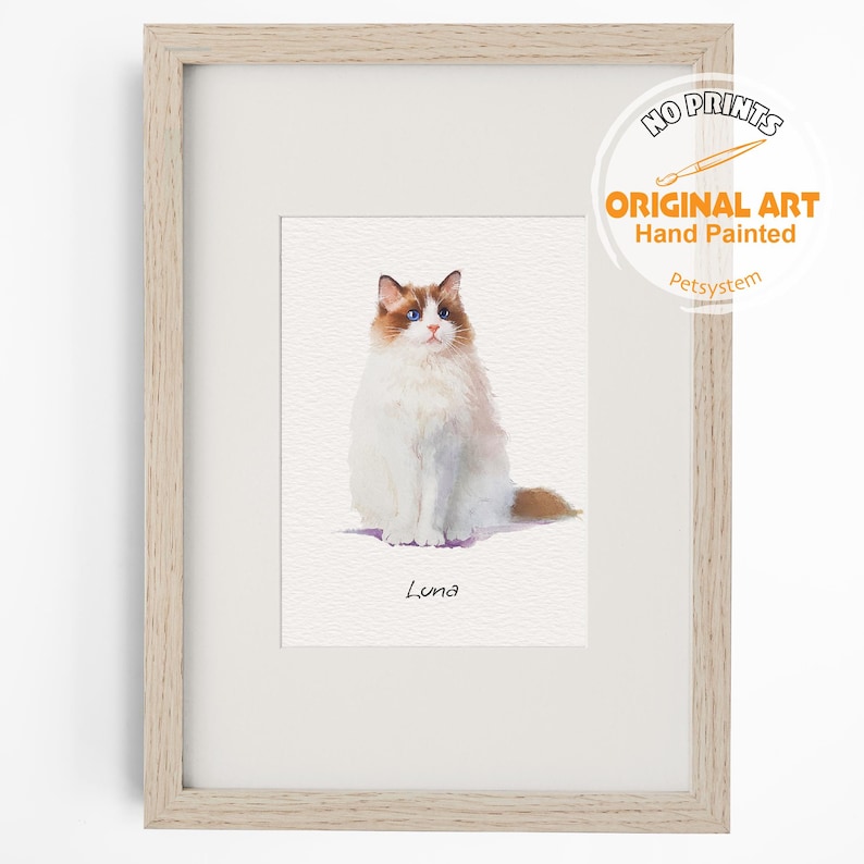 Mini Custom Watercolor Cat Portrait,Cat Memorial,Cat Loss Gift,Pet Portraits from Photos,Pet Painting, Custom Tiny Paintings,cat wall art image 3