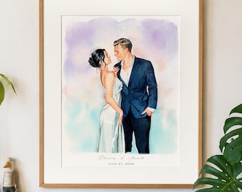 Paarporträt nach Foto für den Heiratsantrag, individuelles Verlobungsgemälde, personalisiertes Aquarell-Paarbild, Geschenk zum Jahrestag oder zur Verlobung