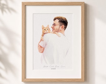 Personalisierte Porträts von Menschen und Haustieren nach Foto, individuelle Kunstwerke für Hunde- und Katzenfamilien, Hochzeitsgeschenk für Paare, Jahrestagsgeschenk für Tierliebhaber