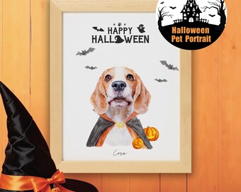 Benutzerdefinierte Halloween-Haustierporträts mit Haustierfoto, personalisierte digitale Hundeporträts, Katzenporträts, benutzerdefinierte Hundeporträts, Halloween-Wohnkultur