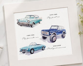 Personalisiertes Autoporträt nach Foto, individuell handgemaltes Fahrzeugbild, Erinnerungsgeschenk für Oldtimer, Geschenk für Autoliebhaber – ideal für Vater oder Ehemann