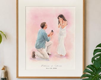 Individuelles Paarporträt zur Verlobung, Aquarellporträt nach Foto, Verlobungsgeschenk, Geschenk für Paare, Jahrestagsgeschenk für ihn, Paargemälde