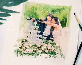 Couple Proposal Portrait, Custom Portrait From Photo, Engagement Gift, Gift for Couples, Anniversary Gift for Him, Watercolor Painting
