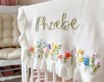 Hand Embroidered Baby Blanket: Custom Knit Keepsake, Personalized Design,